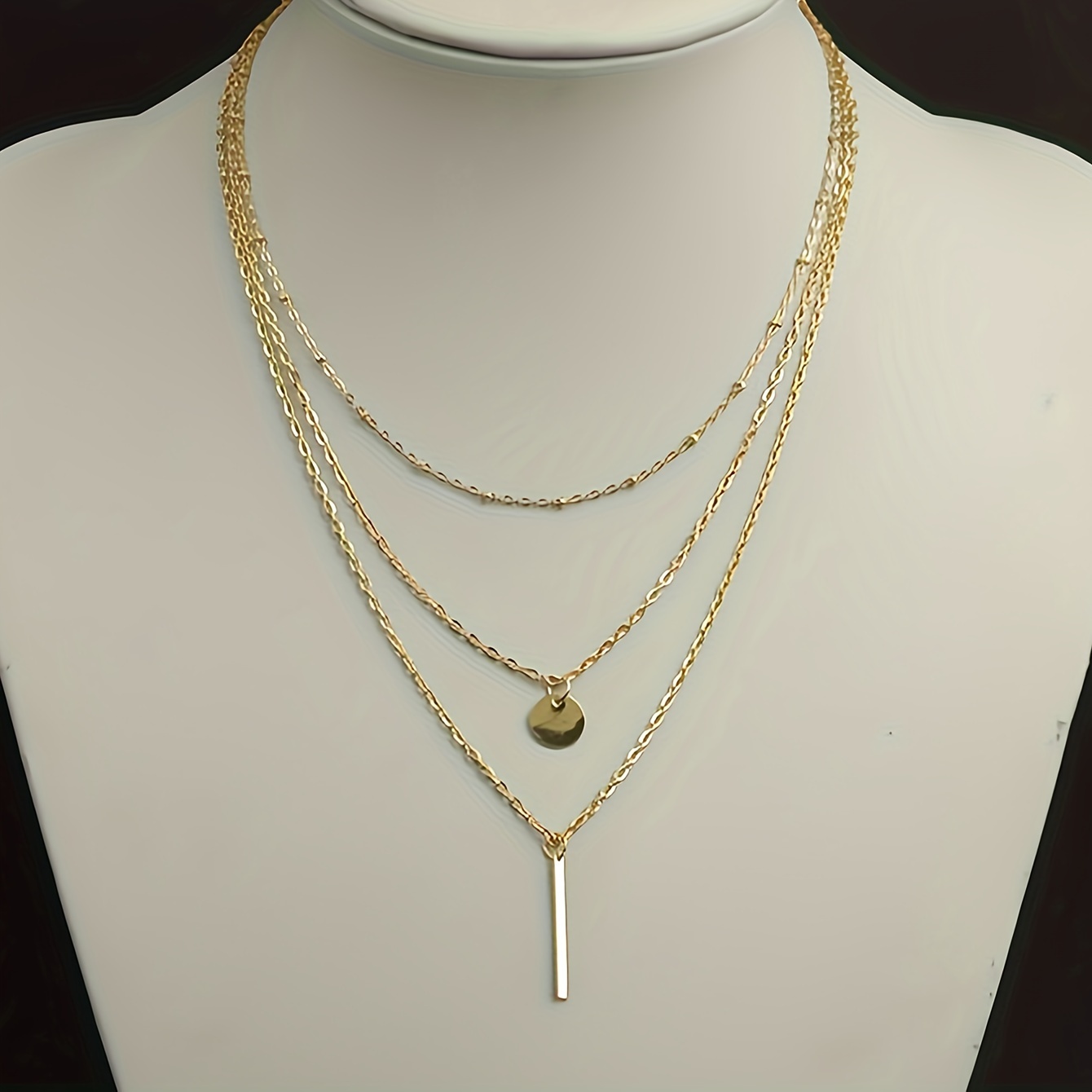 Women's Golden-Tone Geometric Sequin Multi-Layer Necklace